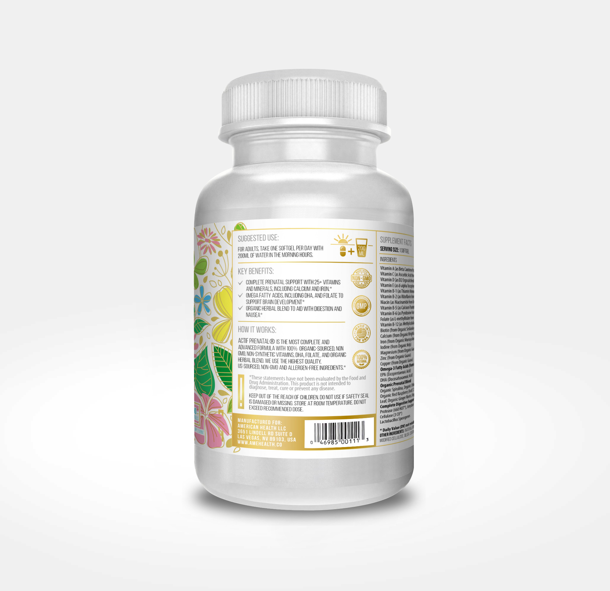 Actif Organic Prenatal Vitamin with 25+ Vitamins and Organic Herbs, Non