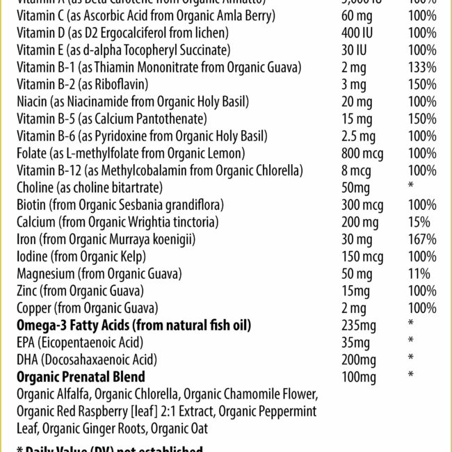 Actif Organic Prenatal Vitamin with 25+ Vitamins and Organic Herbs, Non