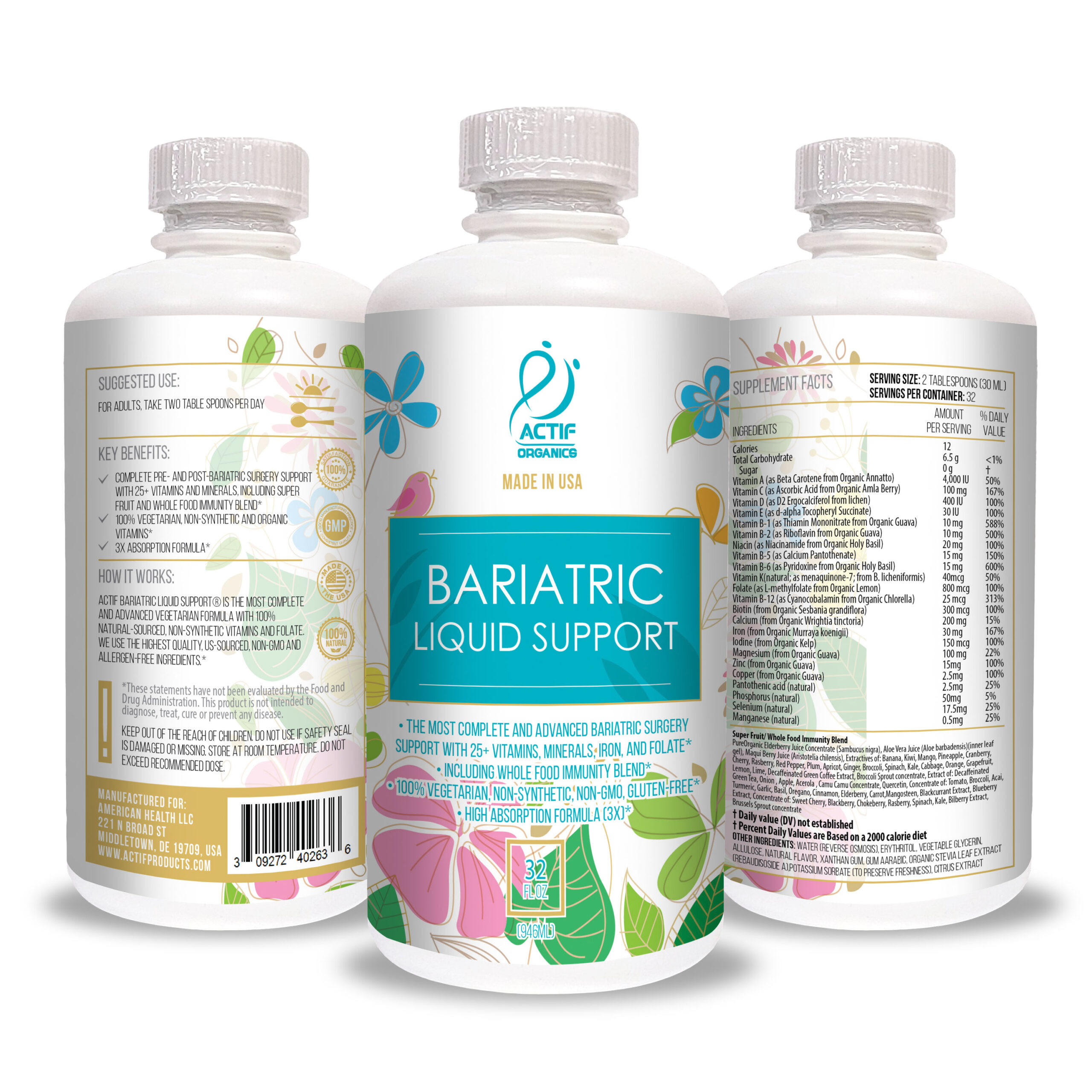 ACTIF Organic Bariatric Liquid Support with 25+ Organic Vitamins and  Minerals for Bariatric Surgery, Advanced Formula – Non GMO, 32 oz – Actif  USA