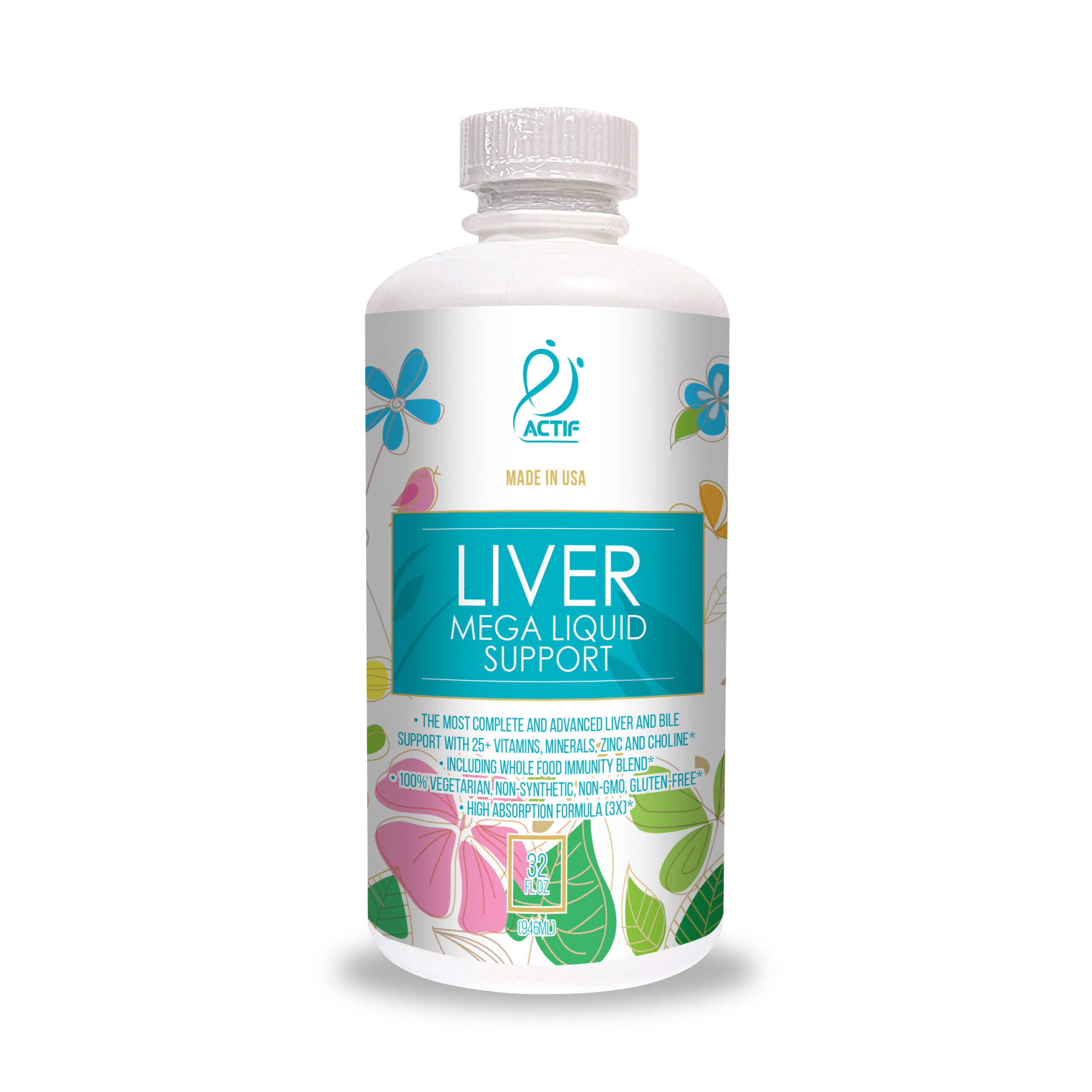 Actif Liver Mega Liquid Support with 35+ Organic Vitamins and 