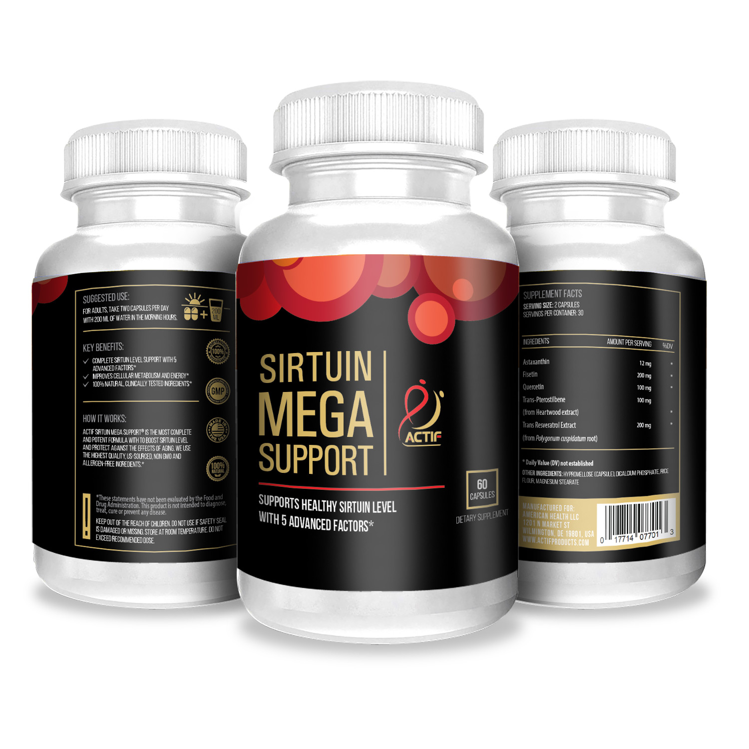 Actif Sirtuin Mega Support With 5 Advanced Factors – Anti-Aging 