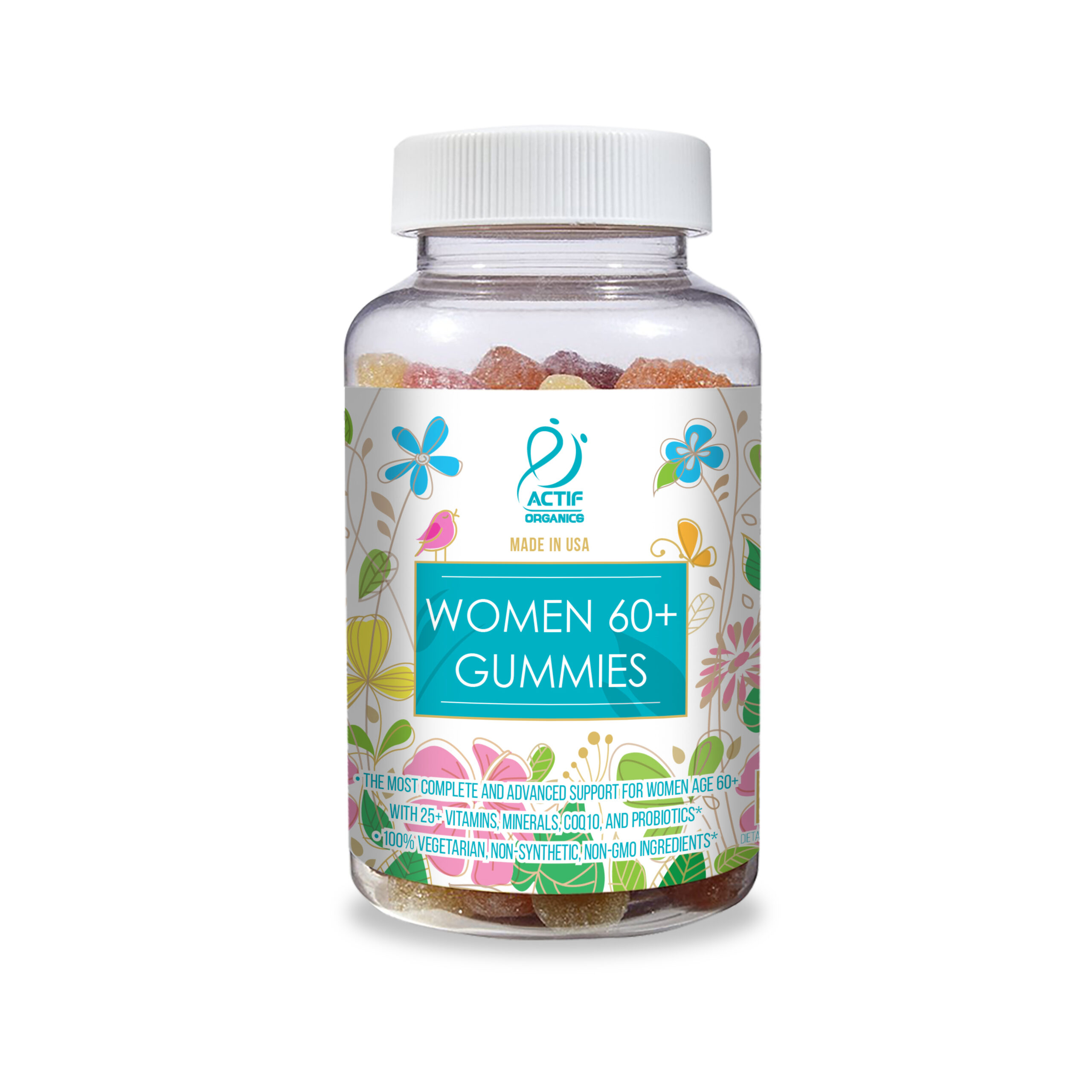 ACTIF Women 60+ Gummies with 25+ Advanced Factors and Probiotics - Non GMO, Made in USA, 90 Count