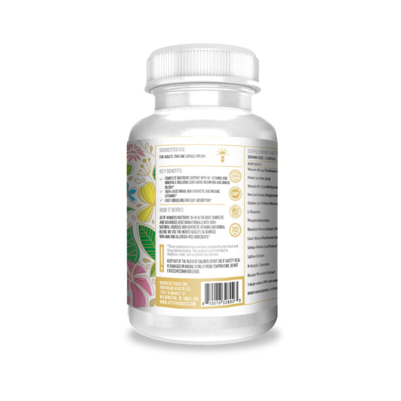 Actif Women’s Nootropic 10+ Mega Support for Focus and Mental Health - Non-GMO, Fast-Acting, Made in USA, 60 Count - Image 5