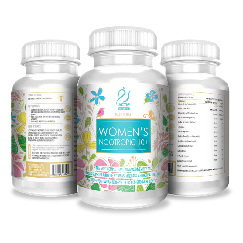 Actif Women’s Nootropic 10+ Mega Support for Focus and Mental Health - Non-GMO, Fast-Acting, Made in USA, 60 Count - Image 3