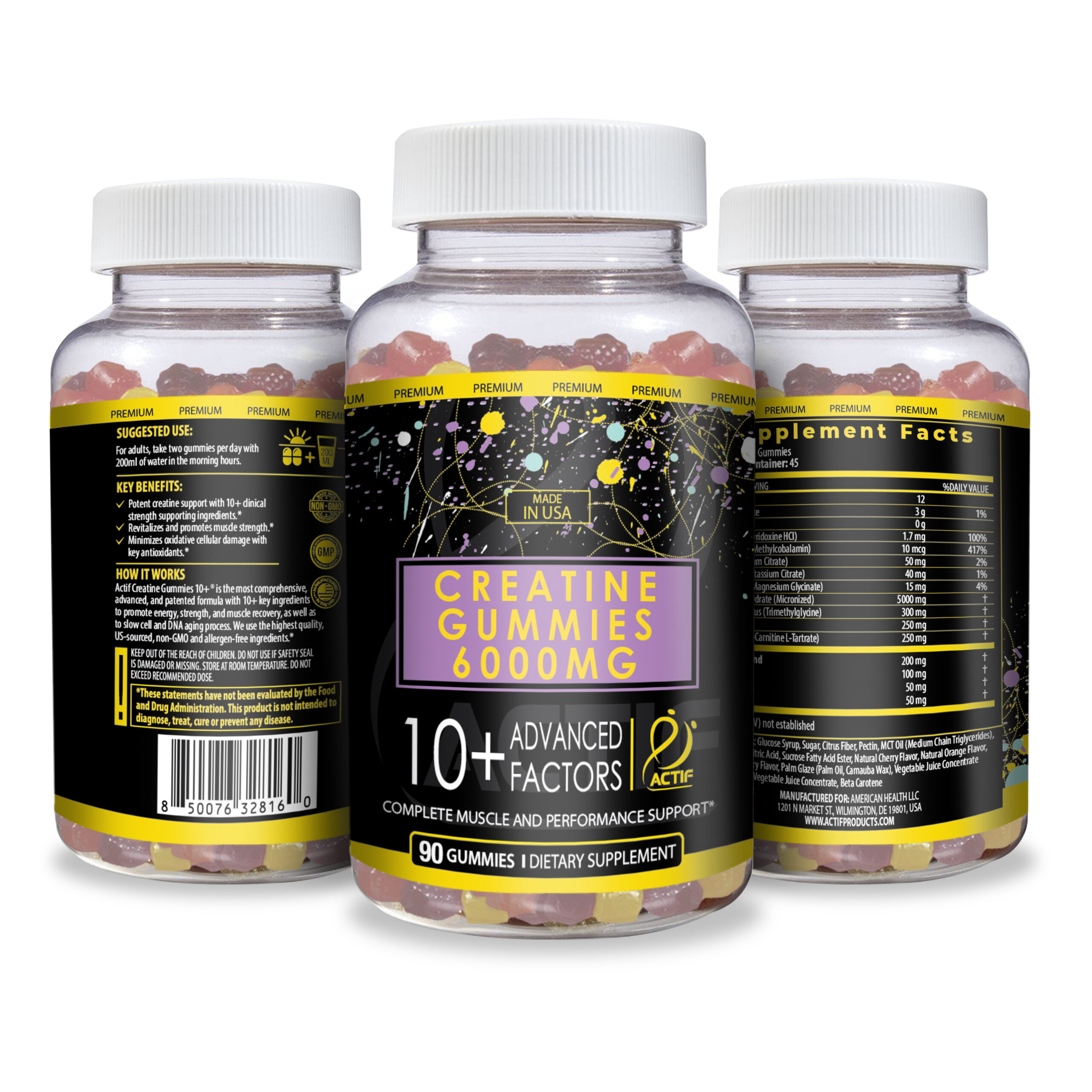 ACTIF Creatine Gummies 6,000 mg with 10+ Advanced Factors - Non GMO, Made in USA, 90 Count - Image 5