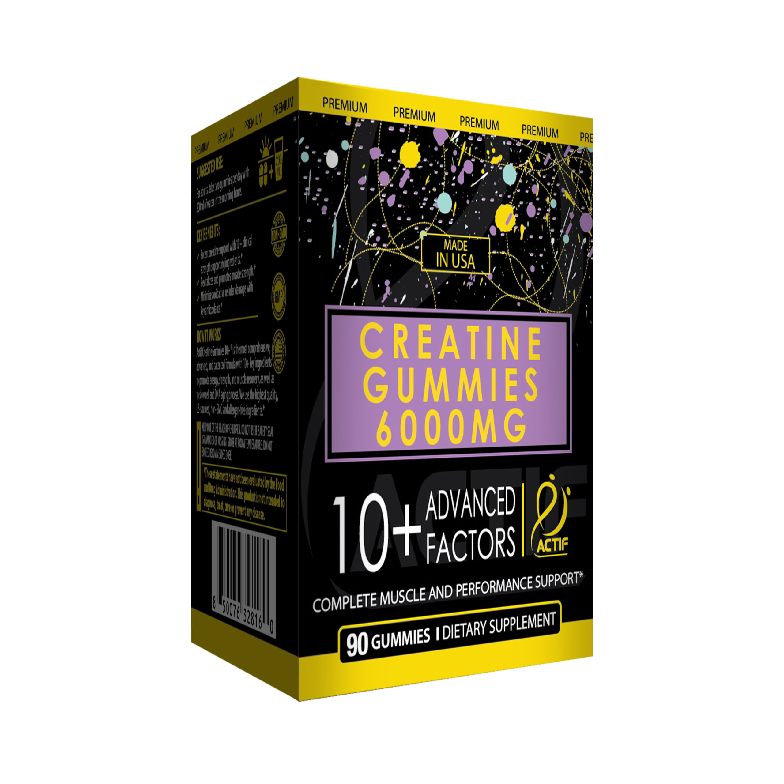 ACTIF Creatine Gummies 6,000 mg with 10+ Advanced Factors - Non GMO, Made in USA, 90 Count