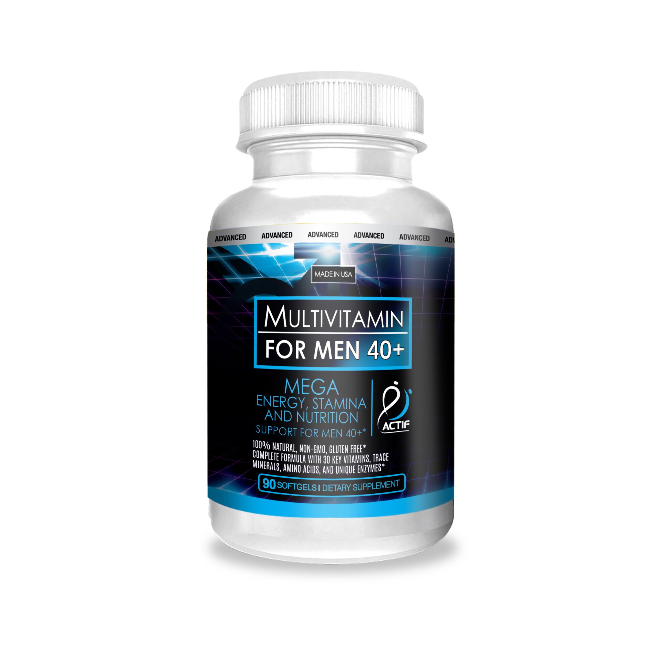 ACTIF Multivitamin for Men Age 40+ with 30 Advanced Factors - Non GMO, Made in USA, 90 Count