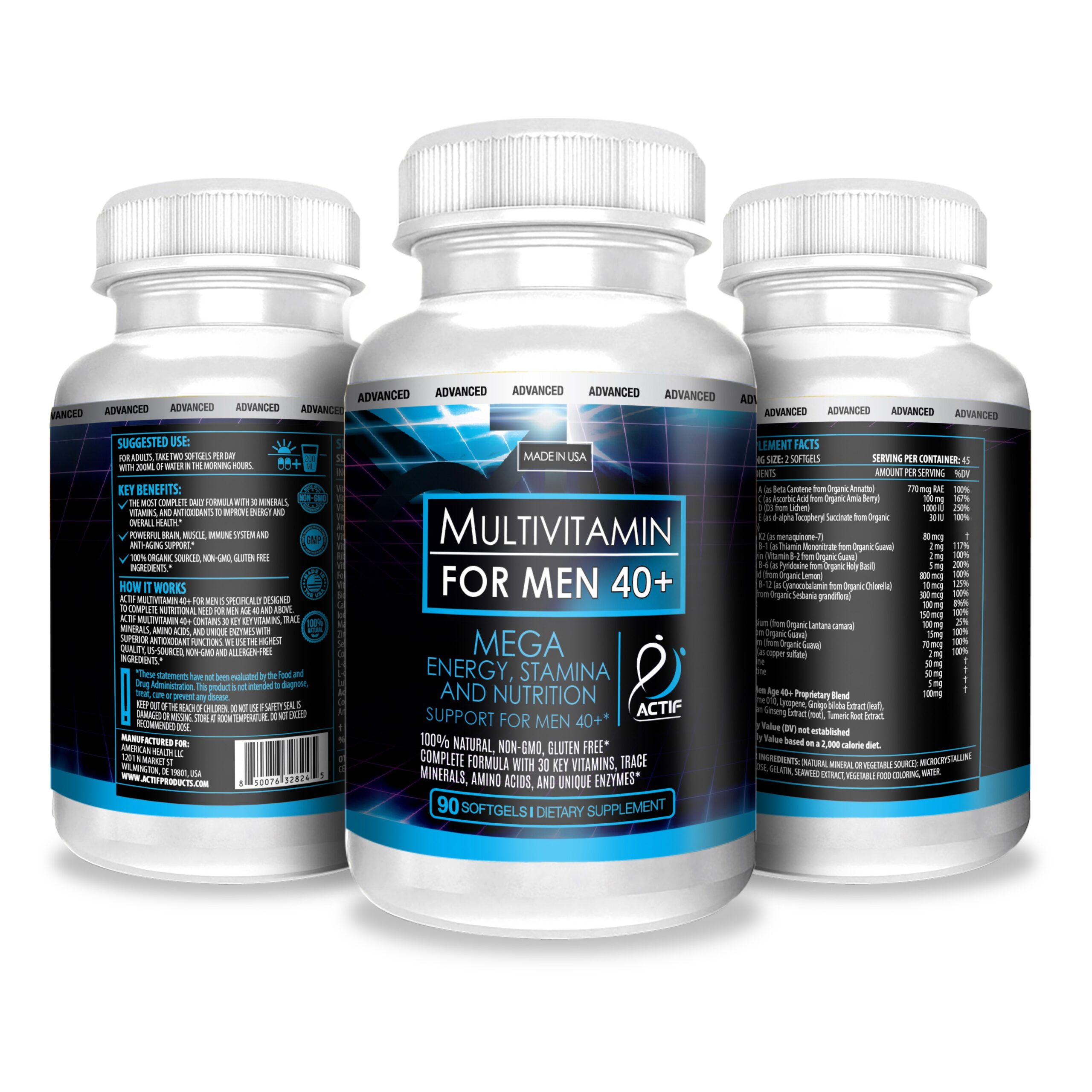 ACTIF Multivitamin for Men Age 40+ with 30 Advanced Factors - Non GMO, Made in USA, 90 Count - Image 5