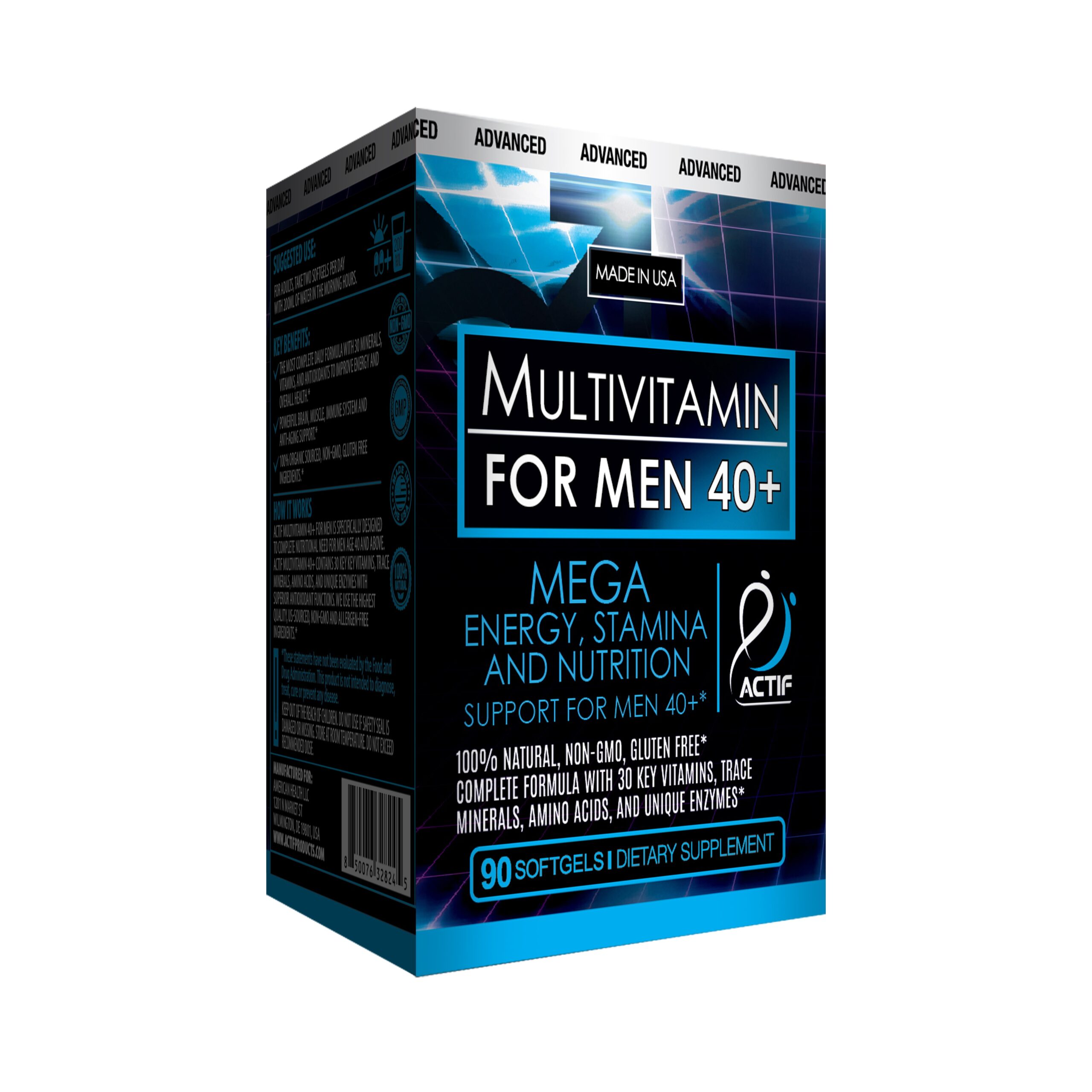ACTIF Multivitamin for Men Age 40+ with 30 Advanced Factors - Non GMO, Made in USA, 90 Count - Image 6