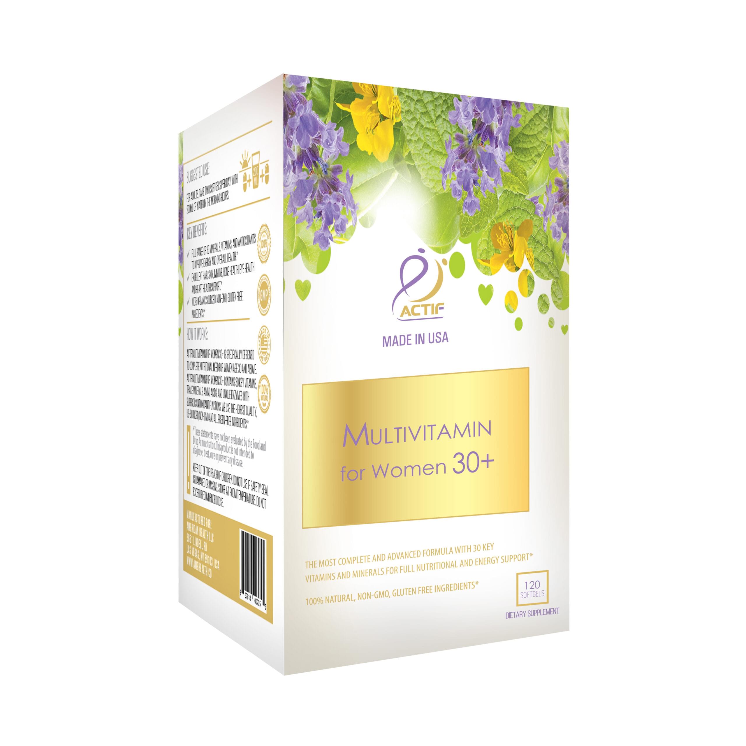 Actif Multivitamin for Women 30+ with 30 Organic Vitamins, Non-GMO, Gluten-Free - 2 Month Supply