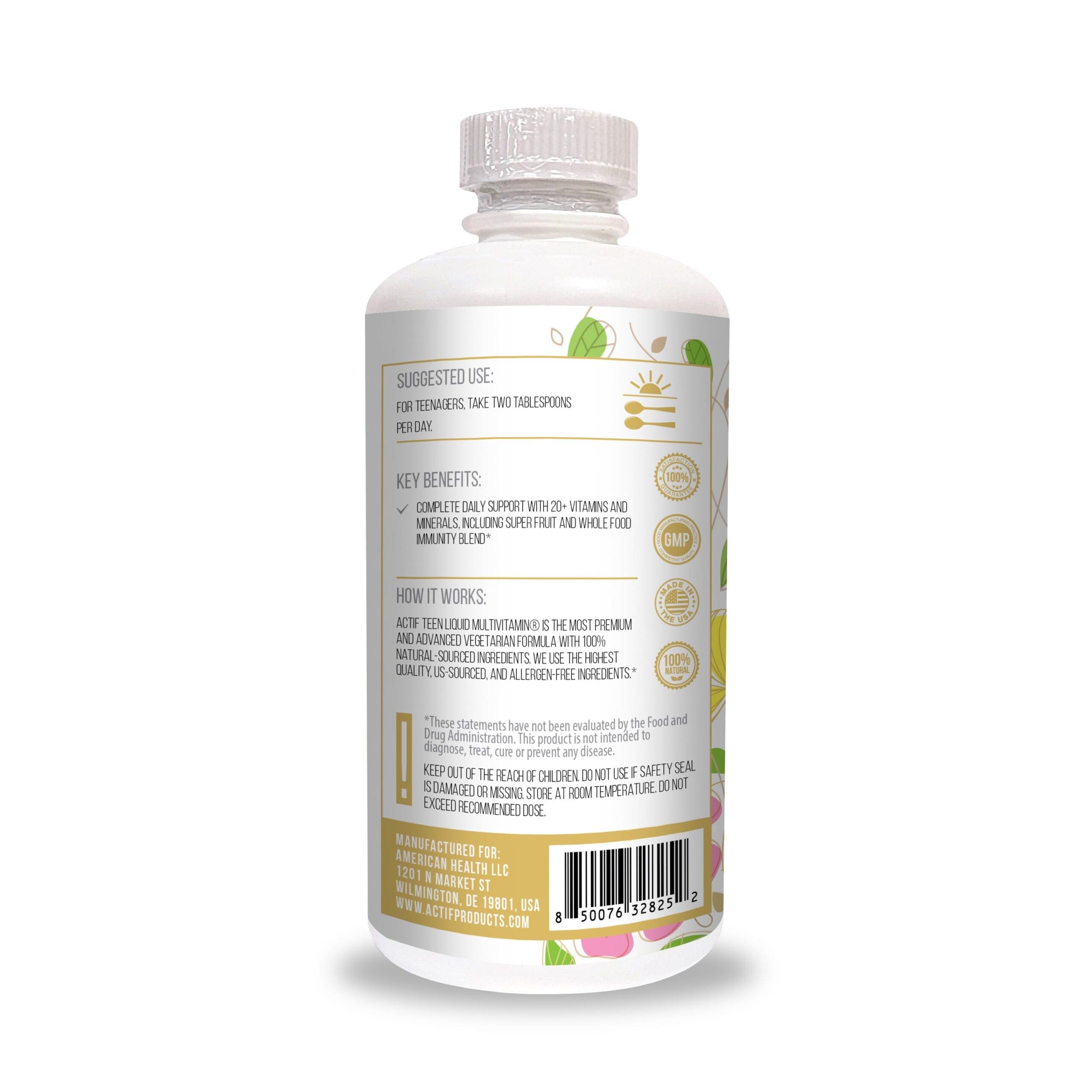 ACTIF Liquid Daily Multivitamin for Teen with 20+ Advanced Factors - Non GMO, Made in USA, 32oz - Image 5