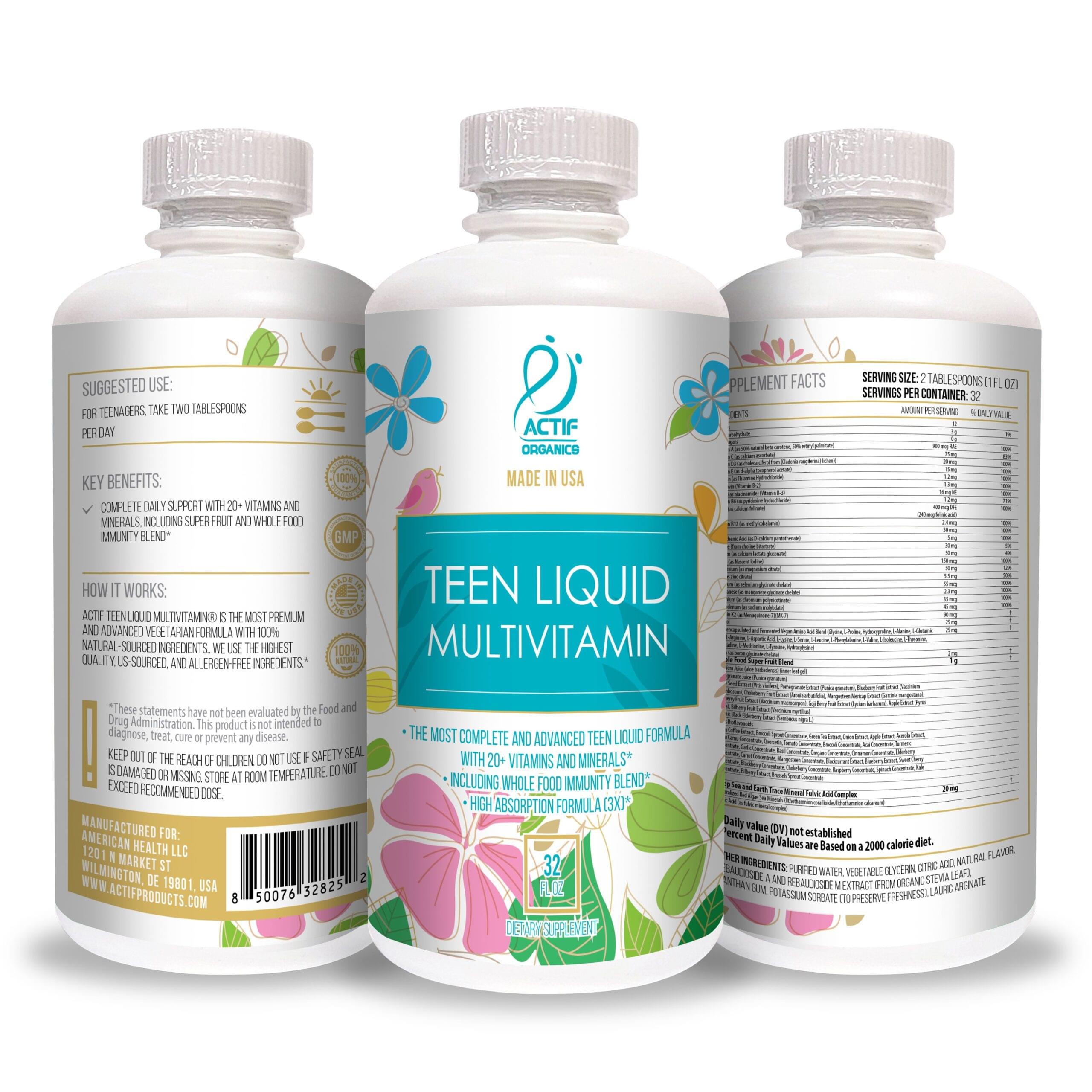 ACTIF Liquid Daily Multivitamin for Teen with 20+ Advanced Factors - Non GMO, Made in USA, 32oz - Image 3