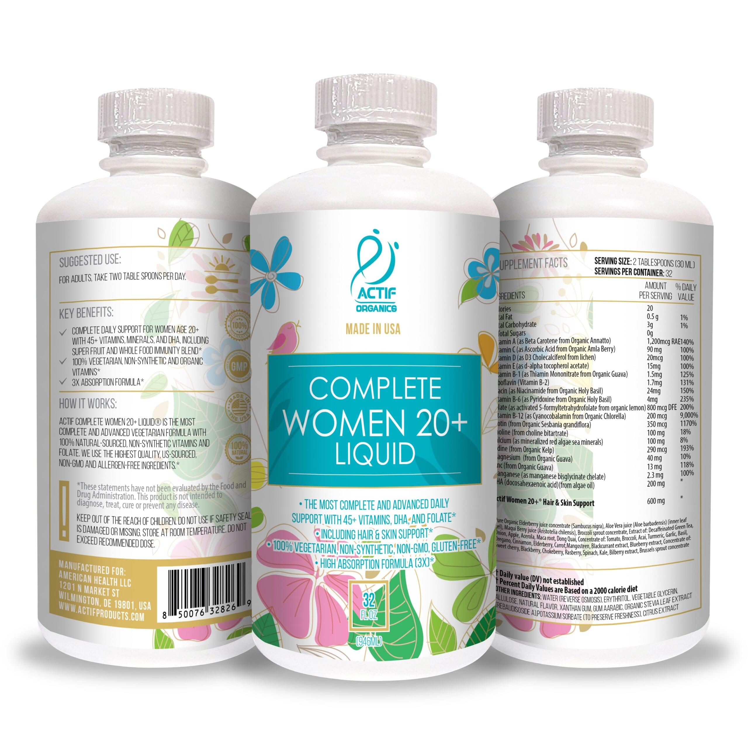 ACTIF Liquid Daily Multivitamin for Women Age 20+ with 45+ Advanced Factors - Non GMO, Made in USA, 32oz - Image 3