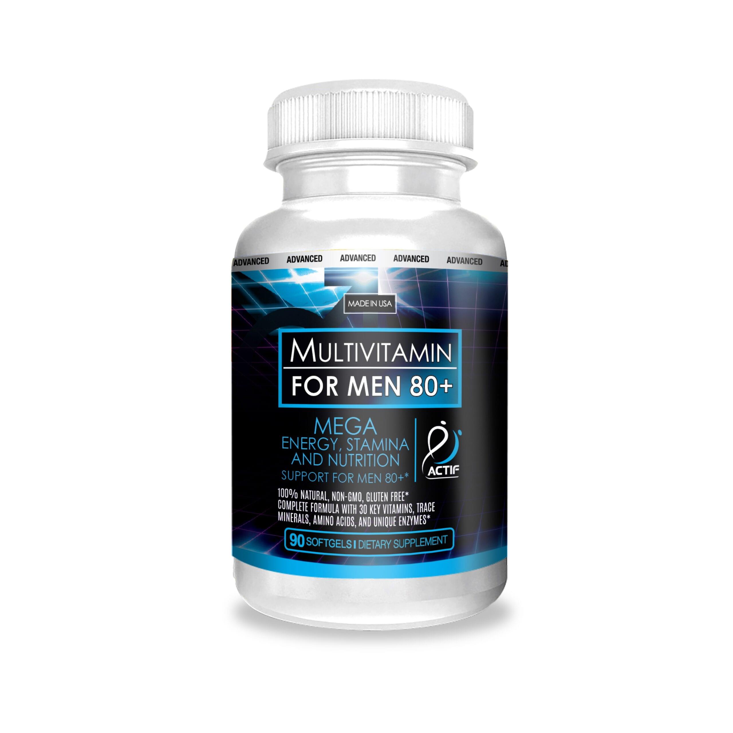 ACTIF Multivitamin for Men Age 80+ with 30 Advanced Factors - Non GMO, Made in USA, 90 Count