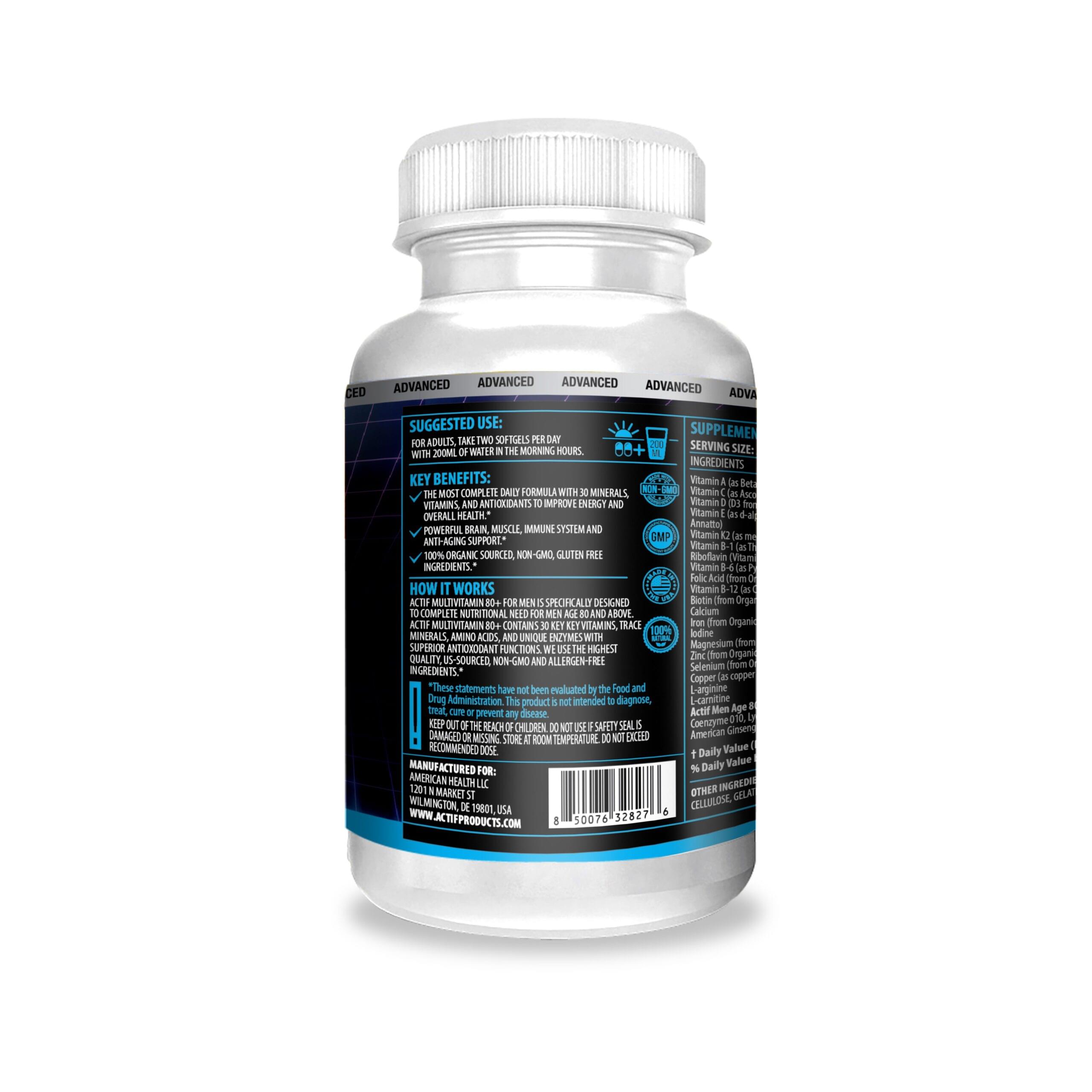 ACTIF Multivitamin for Men Age 80+ with 30 Advanced Factors - Non GMO, Made in USA, 90 Count - Image 5