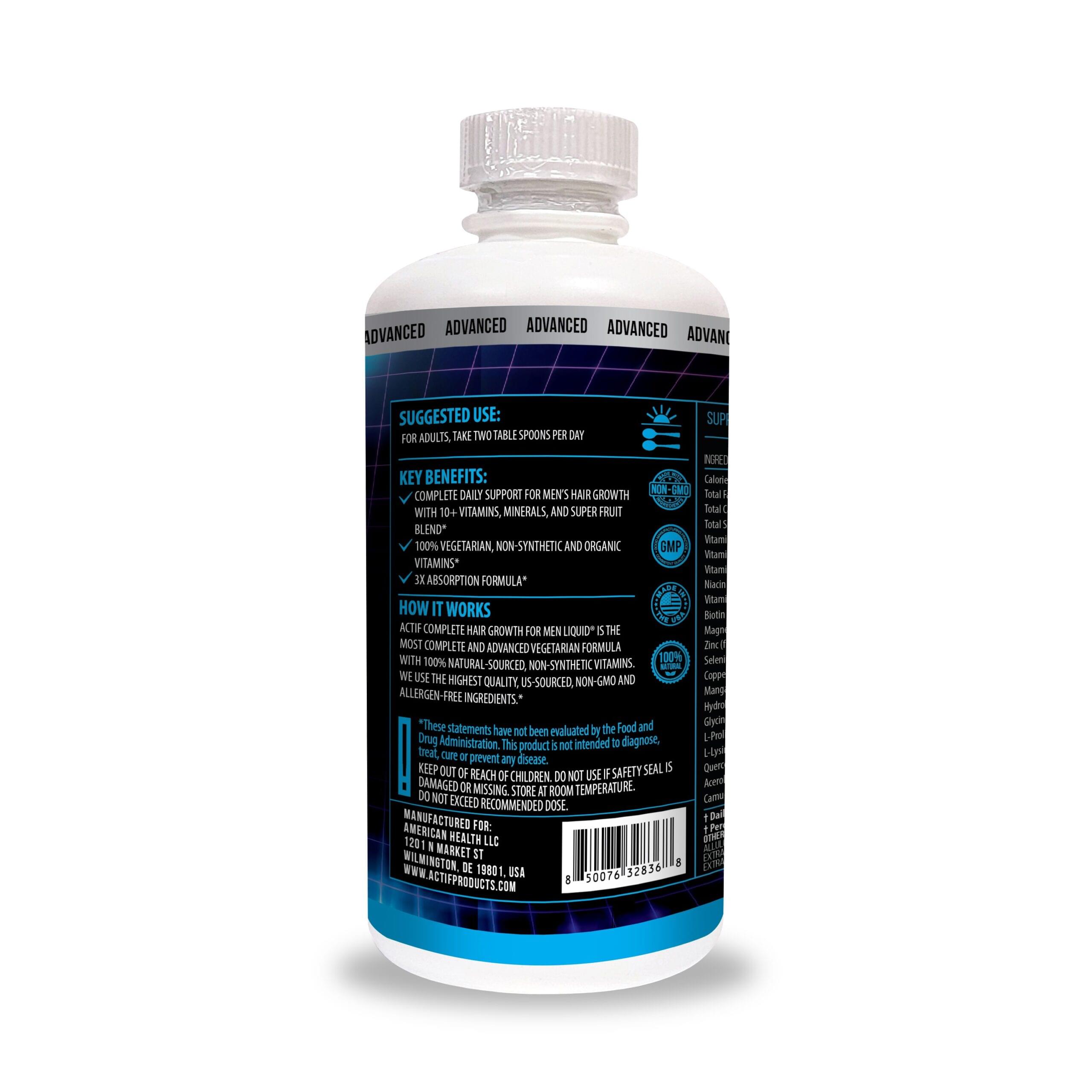ACTIF Complete HAIR Growth for Men Liquid with 10+ Advanced Factors - Non GMO, Made in USA, 32oz - Image 2